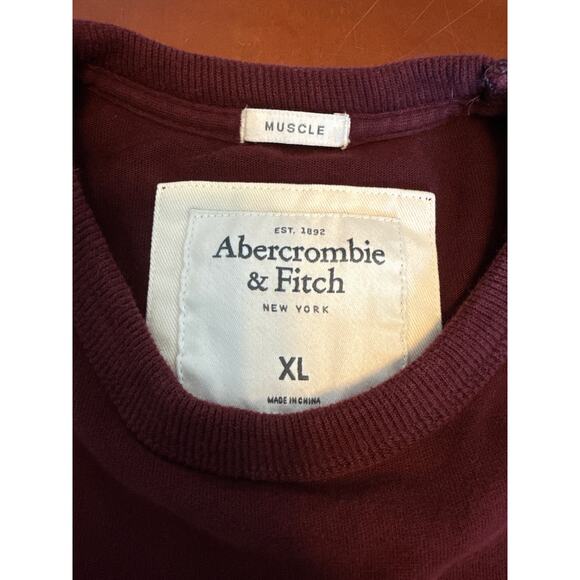 Abercrombie Mens Muscle Fit LS Tee XL Burgundy Y2K A&F Logo Shirt - Picture 5 of 9